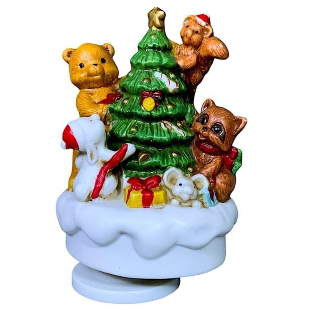 Vintage Music Box Forest Friends Rotating Figurine By Christmas Around The World - Picture 9 of 16
